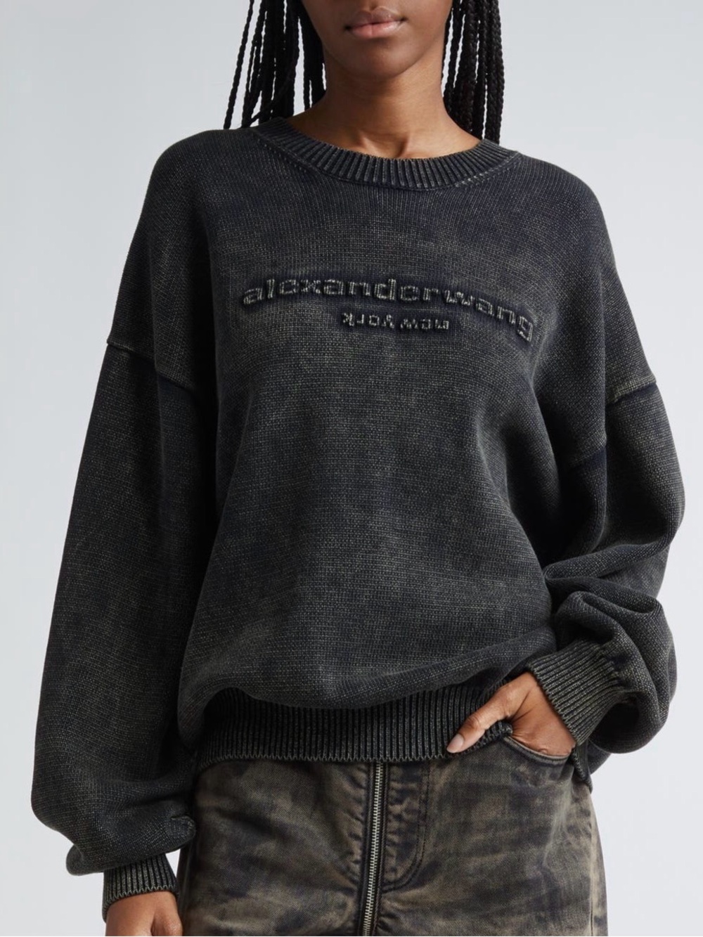 Alexander Wang Black Debossed Logo Crewneck Sweater